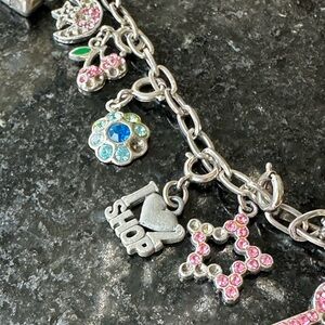 Silver Charm Bracelet with Pink Accents